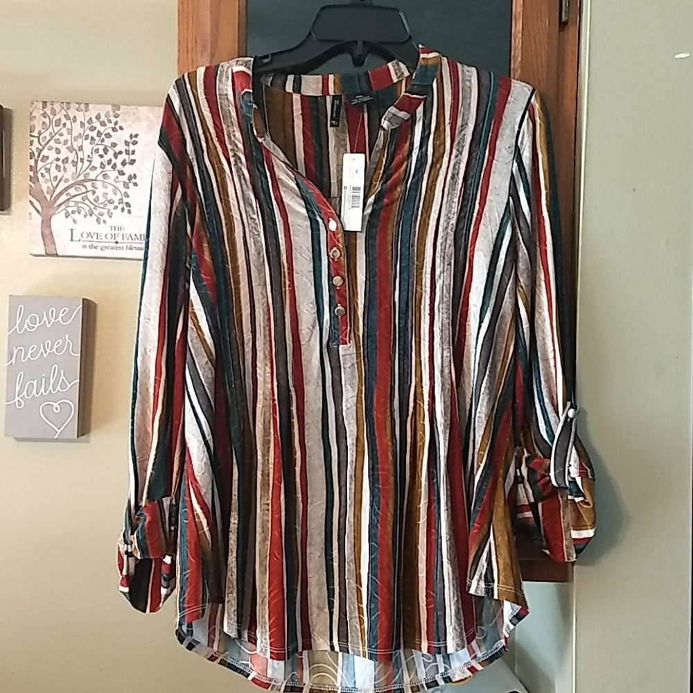 New Direction 3/4 button up blouse PXL BNWT